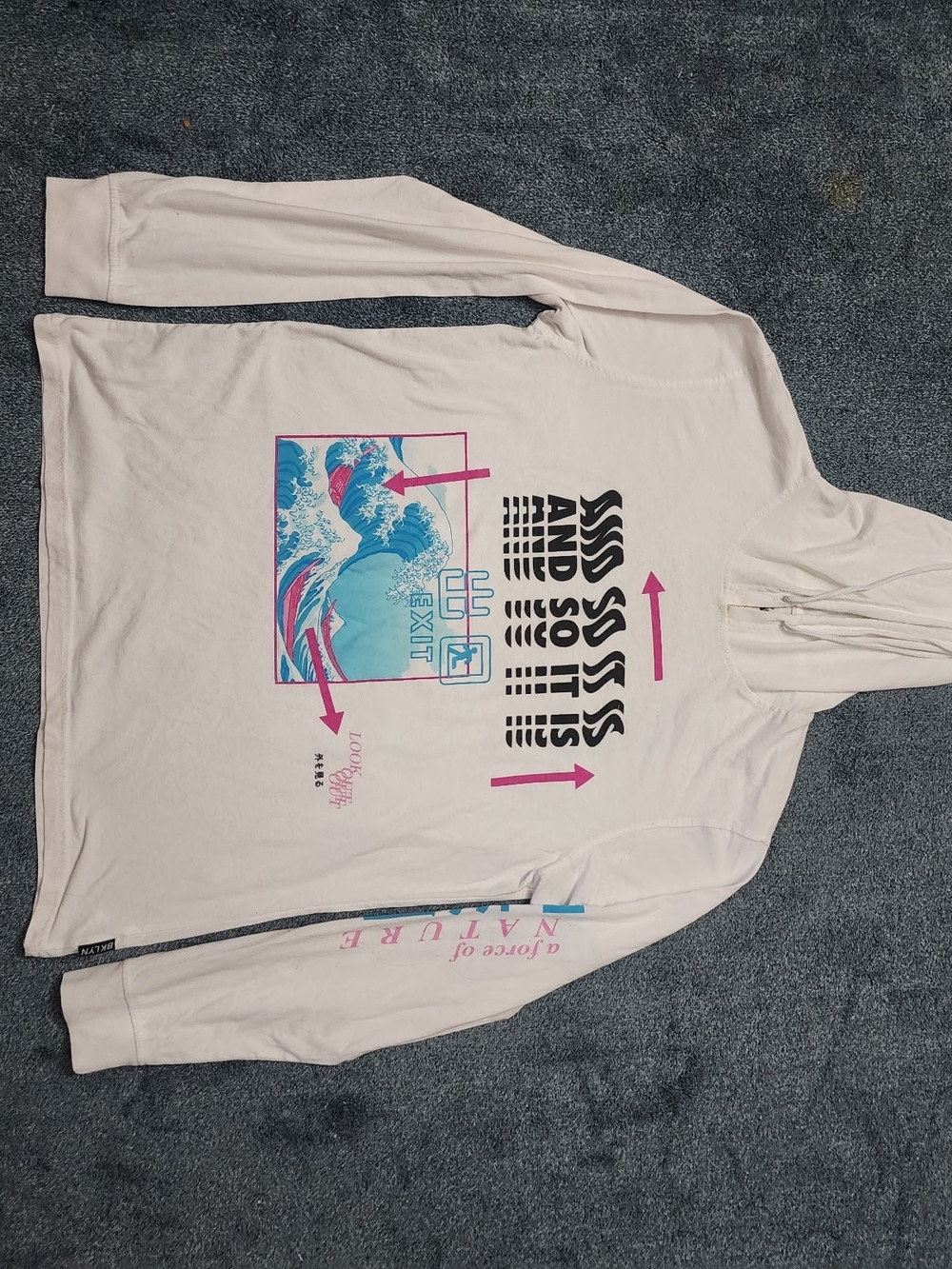 Brooklyn Cloth Light Pink Graphic Zip-Up Hoodie with Blue Accents